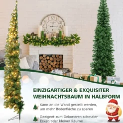210 cm Künstlicher Halber Weihnachtsbaum Festtagsbaum mit 150 LED-Leuchten