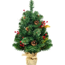 60 cm Künstlicher Kiefern Tischweihnachtsbaum mit Sackleinen Basis