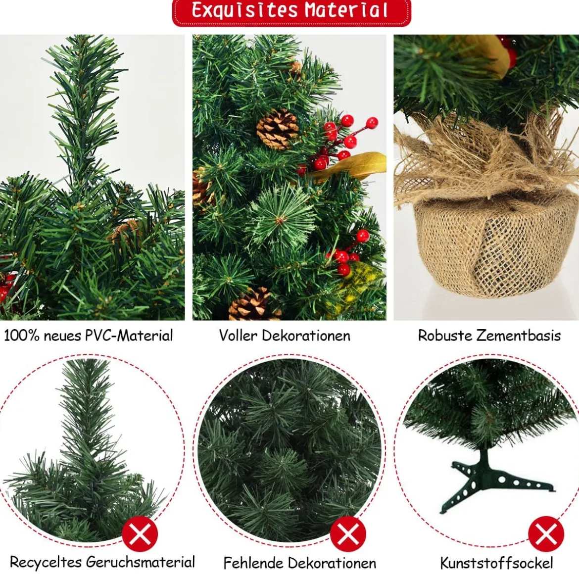 60 cm Künstlicher Kiefern Tischweihnachtsbaum mit Sackleinen Basis