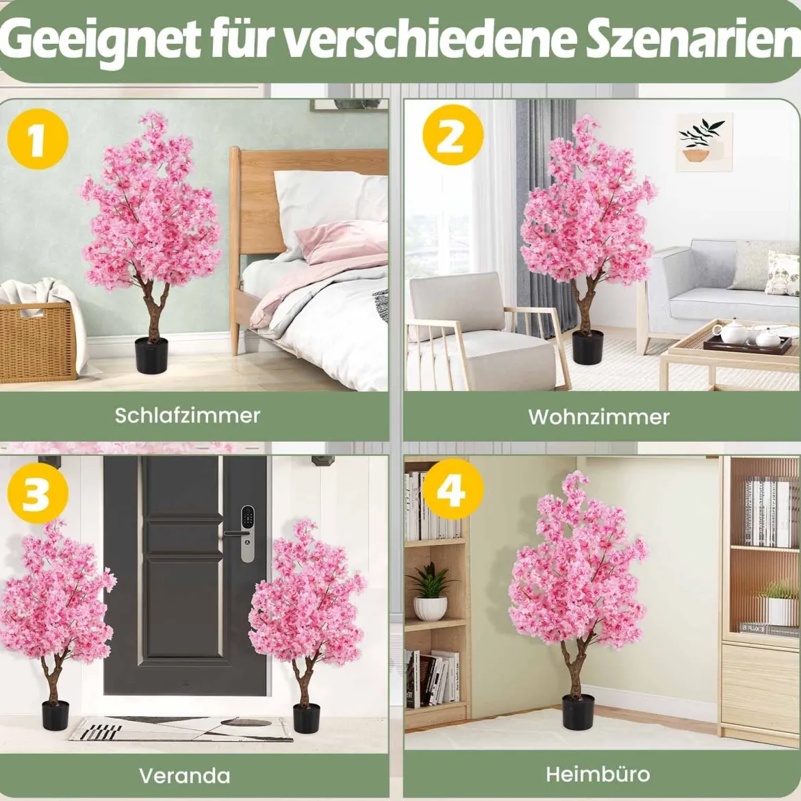 120 cm Künstlicher Kirschblütenbaum Faux blühender Blumenbaum mit Rosa Blüten mehrzweig PE-Stamm