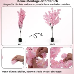 190 cm Künstlicher Kirschblütenbaum Kunstpflanze mit Blüten in Rosa Kunstbaum im Topf
