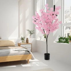 190 cm Künstlicher Kirschblütenbaum Kunstpflanze mit Blüten in Rosa Kunstbaum im Topf