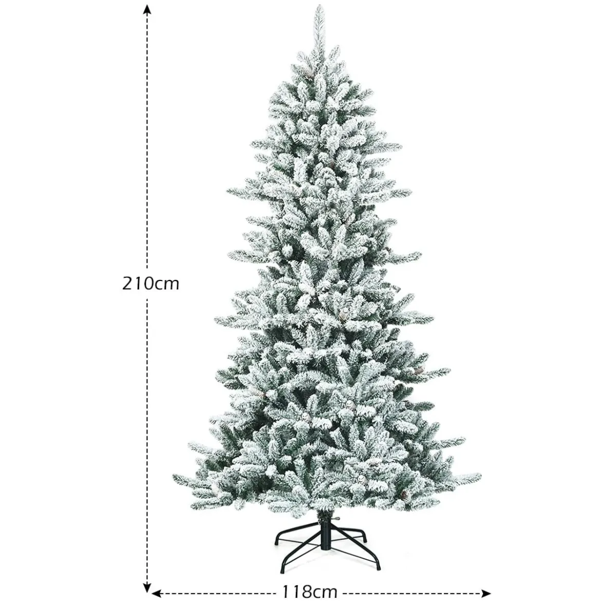 210 cm Künstlicher Schneebedeckter Bleistift Weihnachtsbaum mit Kiefernzapfen Grün + Weiß