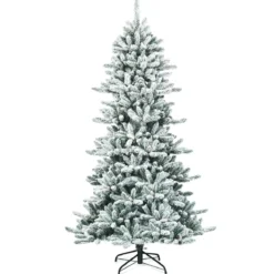 210 cm Künstlicher Schneebedeckter Bleistift Weihnachtsbaum mit Kiefernzapfen Grün + Weiß