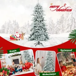 210 cm Künstlicher Schneebedeckter Bleistift Weihnachtsbaum mit Kiefernzapfen Grün + Weiß