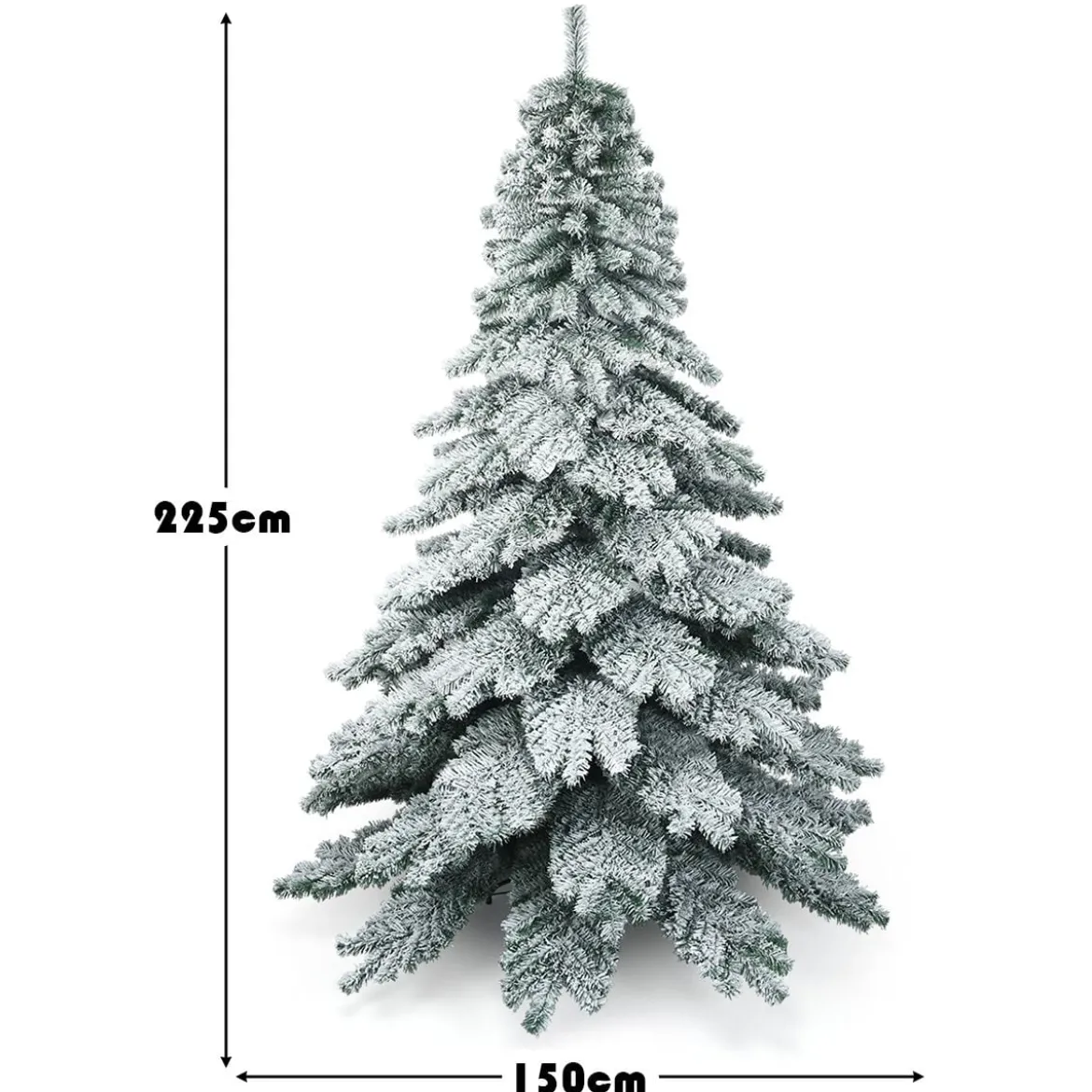 225 cm Künstlicher Weihnachtsbaum mit Schnee Tannenbaum mit Metallständer Grün + Weiß