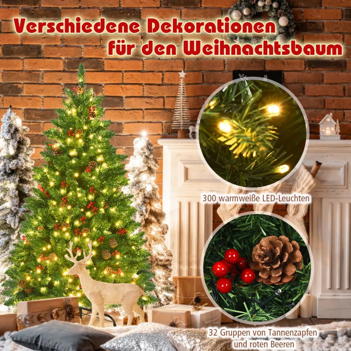 135cm Künstlicher Weihnachtsbaum mit 5 Farbwechseln Christbaum mit Metallständer grün