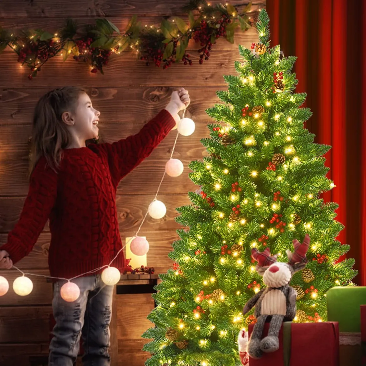 135cm Künstlicher Weihnachtsbaum mit 5 Farbwechseln Christbaum mit Metallständer grün