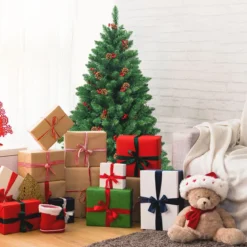 135cm Künstlicher Weihnachtsbaum mit 5 Farbwechseln Christbaum mit Metallständer grün