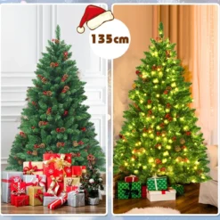 135cm Künstlicher Weihnachtsbaum mit 5 Farbwechseln Christbaum mit Metallständer grün