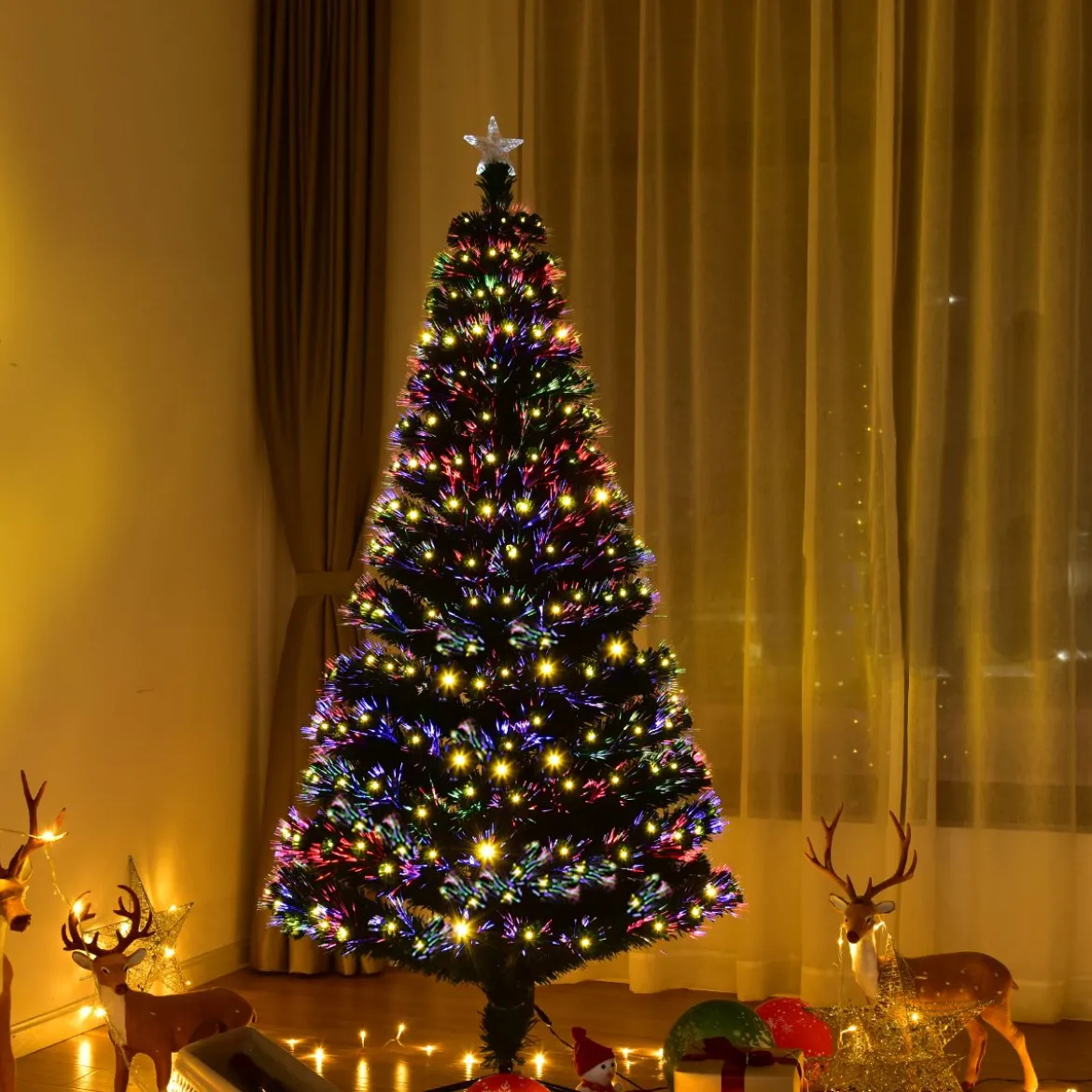 180 cm Künstlicher Weihnachtsbaum Beleuchteter Lichtleitfaser Baum mit LED Lichter Grün