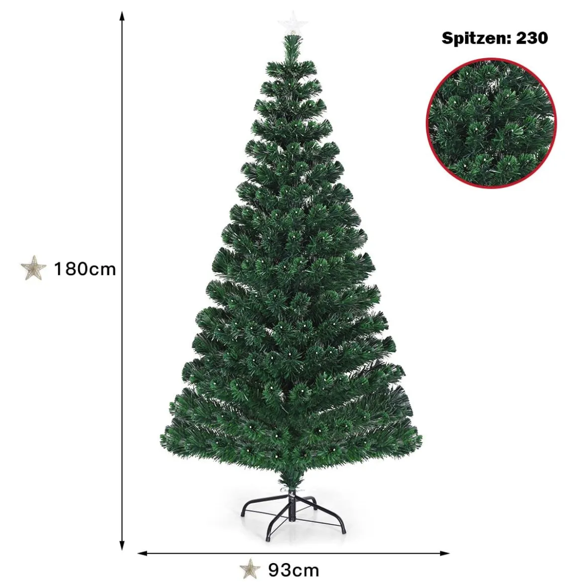 180 cm Künstlicher Weihnachtsbaum Beleuchteter Lichtleitfaser Baum mit LED Lichter Grün