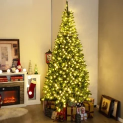 240 cm Künstlicher Weihnachtsbaum mit Beleuchtung für 270° Ecke Kunstbaum Weihnachten für Zuhause Grün