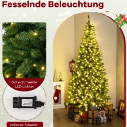 240 cm Künstlicher Weihnachtsbaum mit Beleuchtung für 270° Ecke Kunstbaum Weihnachten für Zuhause Grün