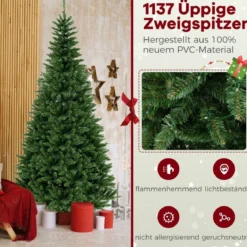 240 cm Künstlicher Weihnachtsbaum mit Beleuchtung für 270° Ecke Kunstbaum Weihnachten für Zuhause Grün