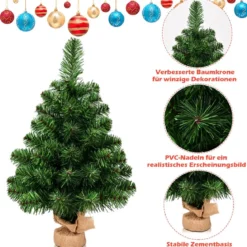 60/90cm Künstlicher Weihnachtsbaum Tannenbaum mit Zementbasis Christbaum Grün