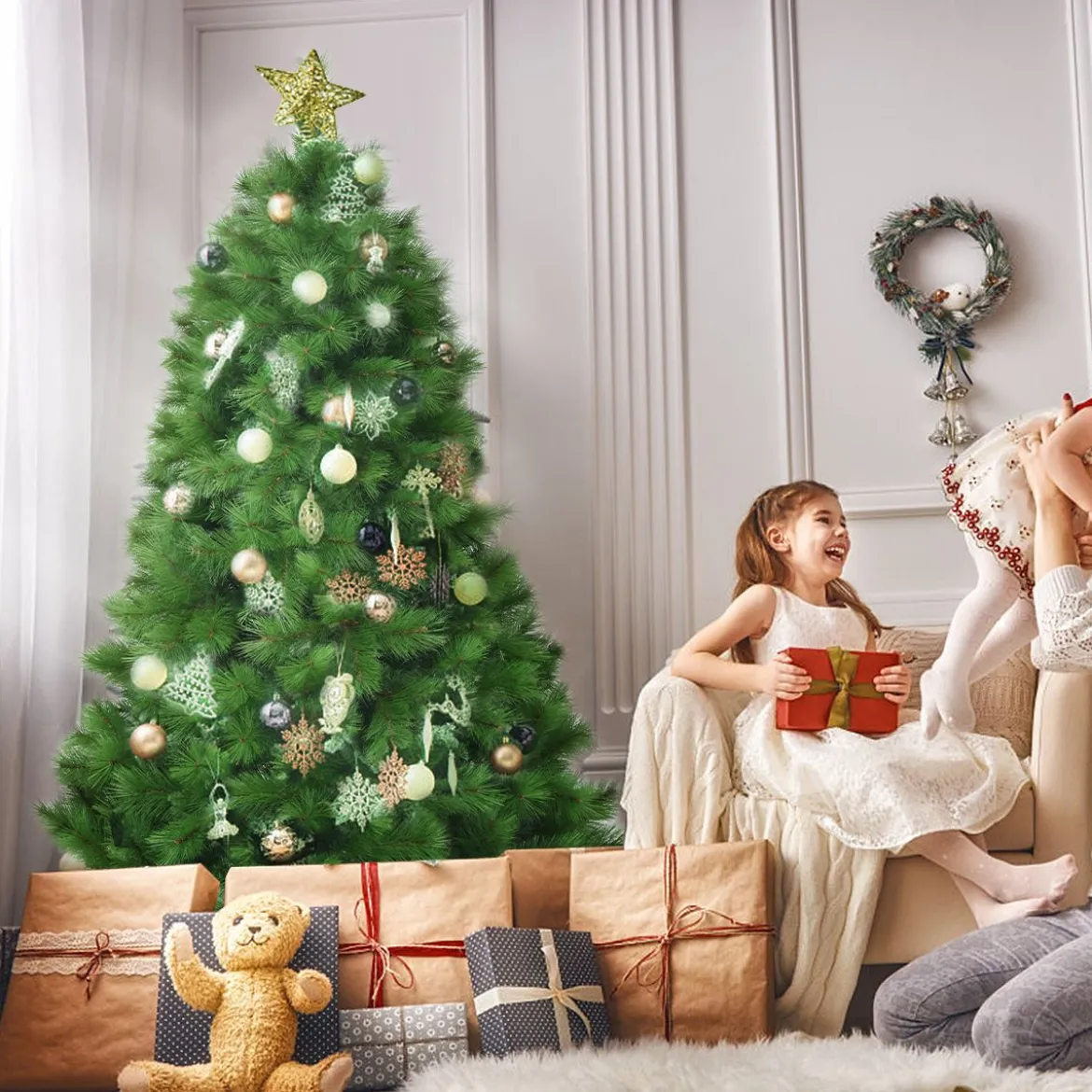 180 cm Künstlicher Weihnachtsbaum Christbaum PVC Nadeln Kunstbaum mit Metallständer Grün