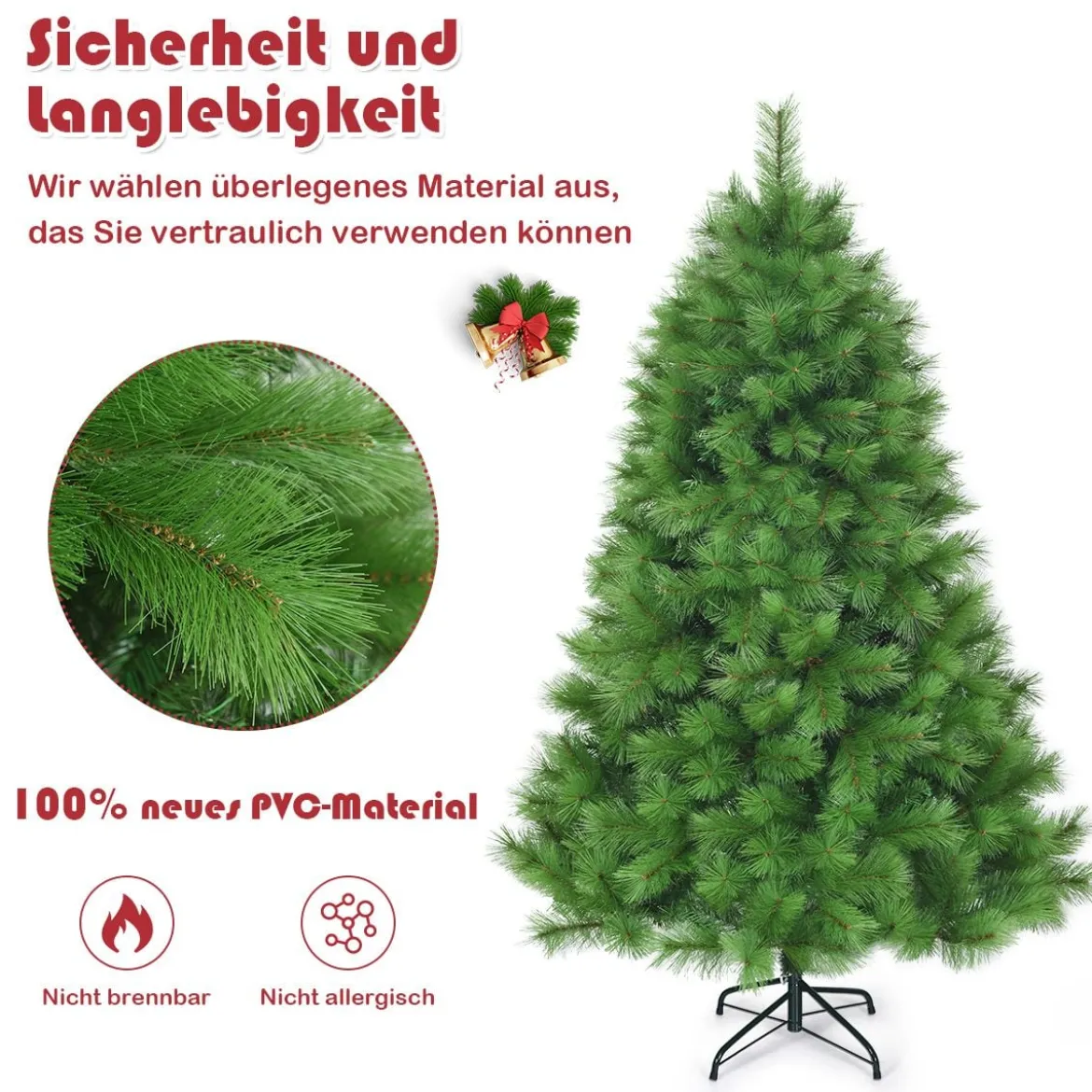 180 cm Künstlicher Weihnachtsbaum Christbaum PVC Nadeln Kunstbaum mit Metallständer Grün