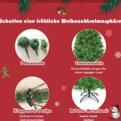 180 cm Künstlicher Weihnachtsbaum Christbaum PVC Nadeln Kunstbaum mit Metallständer Grün