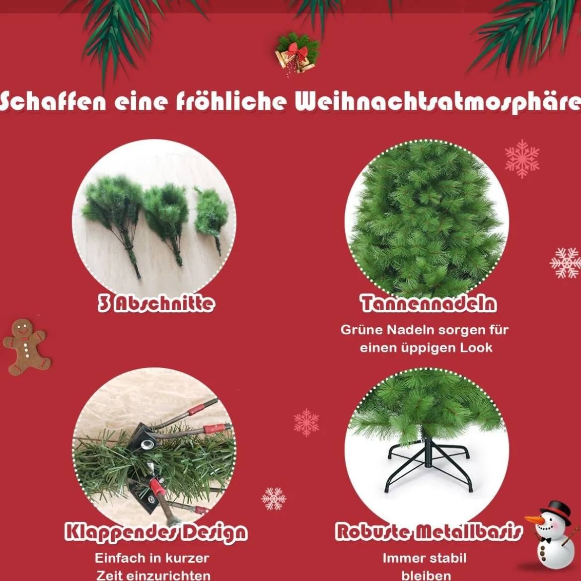 180 cm Künstlicher Weihnachtsbaum Christbaum PVC Nadeln Kunstbaum mit Metallständer Grün