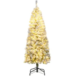 150 cm Künstlicher Weihnachtsbaum mit 180 Warmweißen LED-Lichtern & Schnee Bleistift Tannenbaum