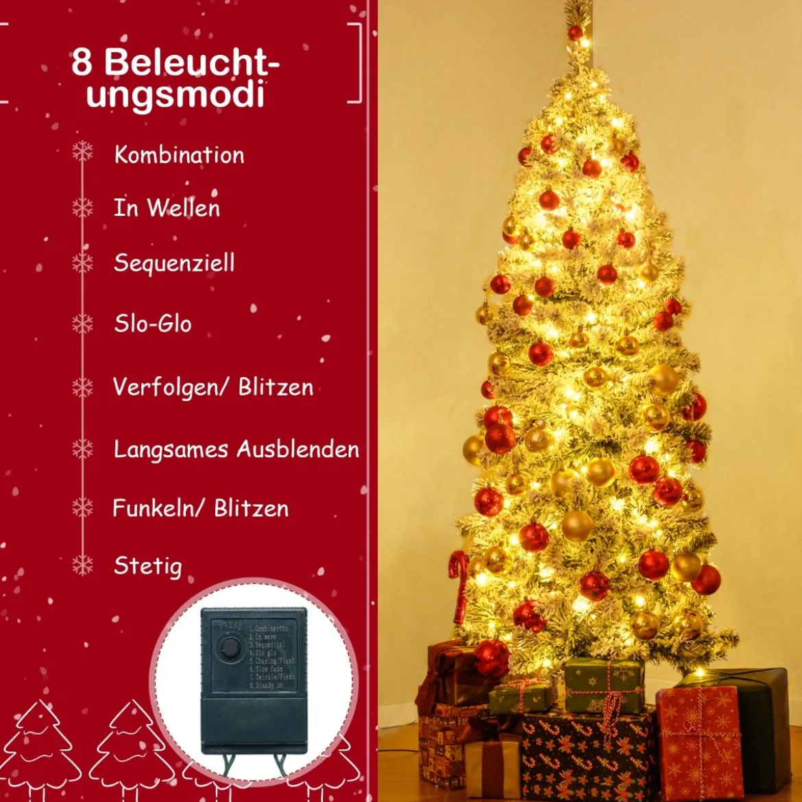 150 cm Künstlicher Weihnachtsbaum mit 180 Warmweißen LED-Lichtern & Schnee Bleistift Tannenbaum