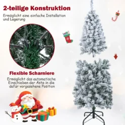 150 cm Künstlicher Weihnachtsbaum mit 180 Warmweißen LED-Lichtern & Schnee Bleistift Tannenbaum