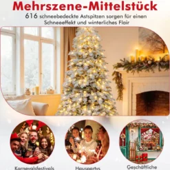 180 cm Künstlicher Weihnachtsbaum schneebedeckter Weihnachtsbaum vormontierter klappbarer Tannenbaum Grün