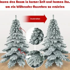 180 cm künstlicher Weihnachtsbaum mit Schneeflocken Christbaum PVC Spitzen Grün + Weiß