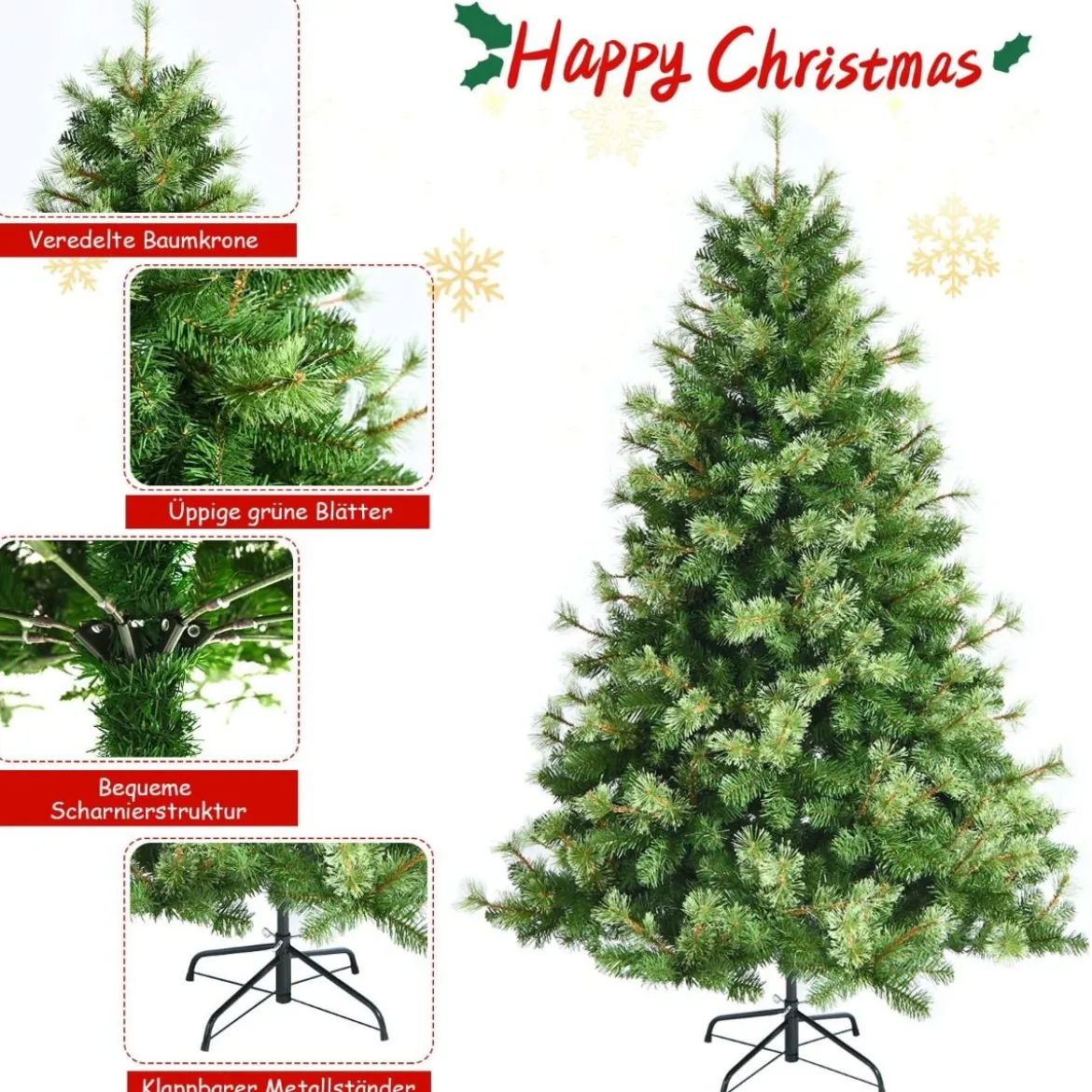 180 cm künstlicher Weihnachtsbaum luxuriöser klappbarer Weihnachtsbaum aus 100% neues PVC Grün