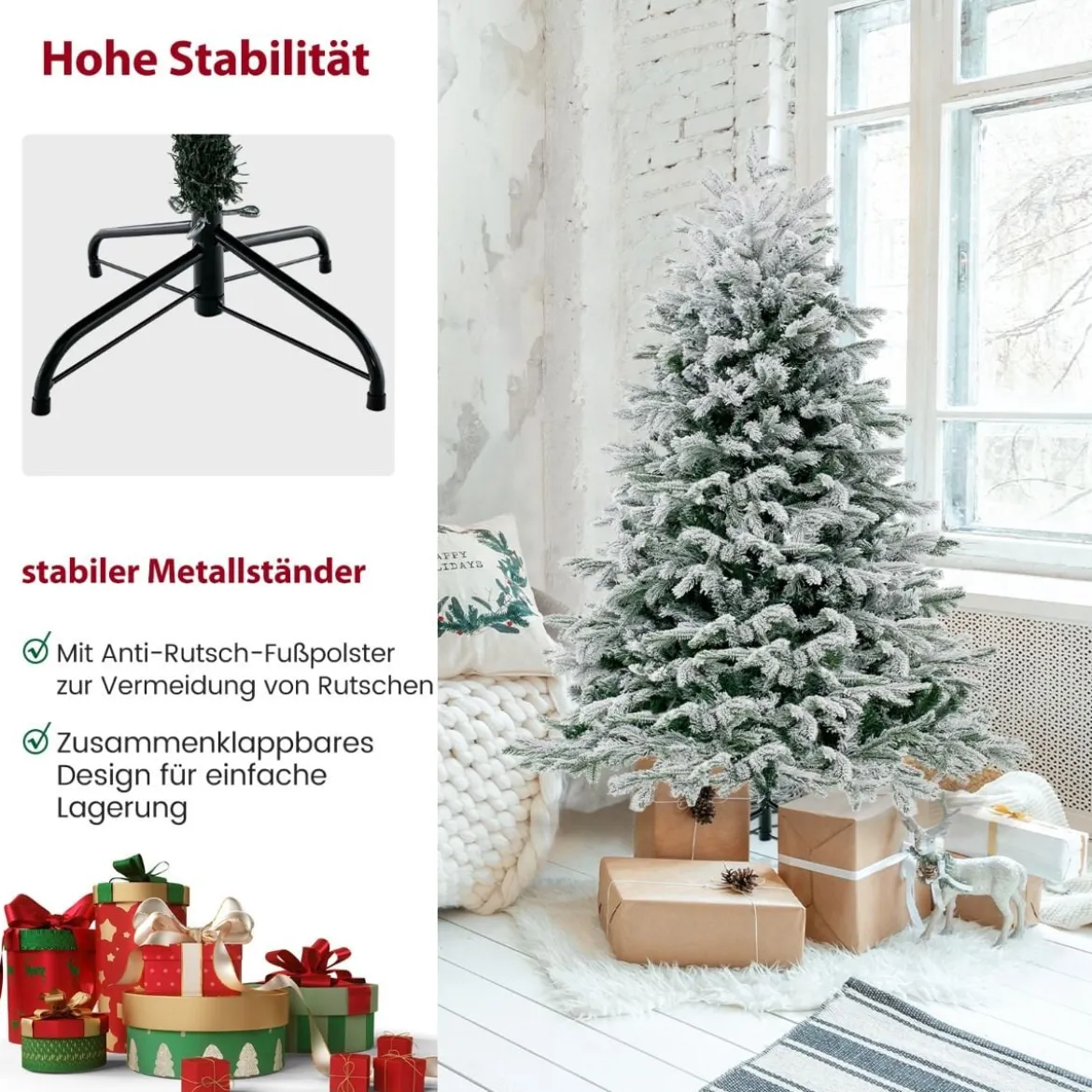 135 cm Künstlicher Weihnachtsbaum mit Schnee & 688 gemischten Zweigspitzen Tannenbaum