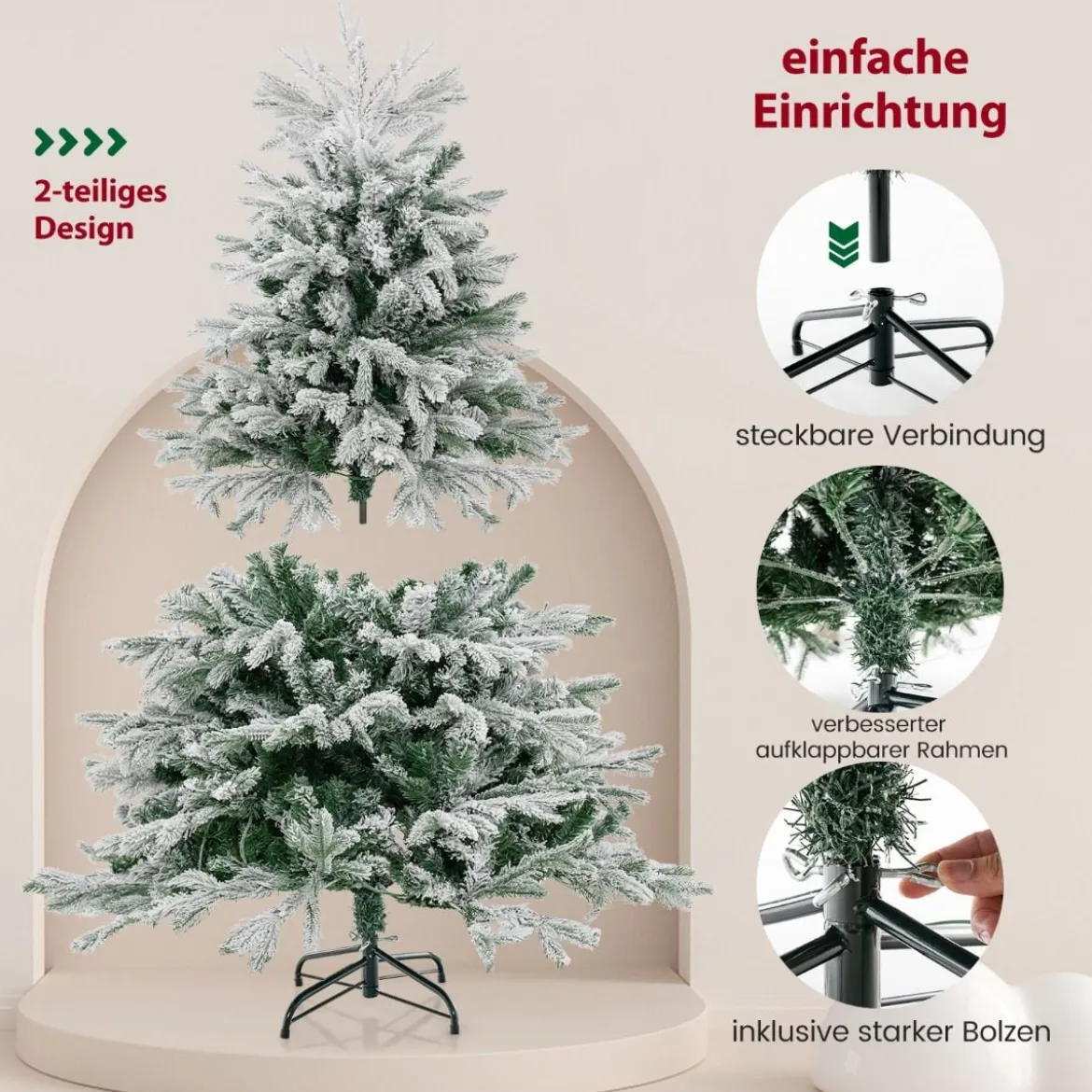 135 cm Künstlicher Weihnachtsbaum mit Schnee & 688 gemischten Zweigspitzen Tannenbaum