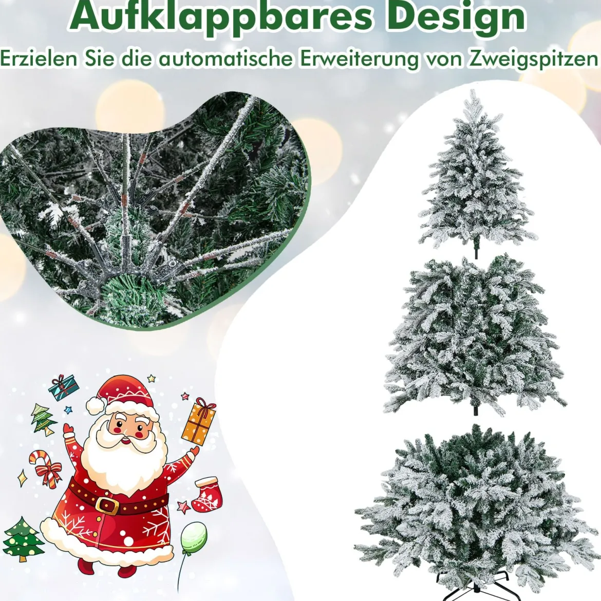 210 cm Künstlicher Weihnachtsbaum mit Beleuchtung und Schnee Tannenbaum mit 300 warmweißen LED-Lichtern
