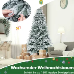 210 cm Künstlicher Weihnachtsbaum mit Beleuchtung und Schnee Tannenbaum mit 300 warmweißen LED-Lichtern