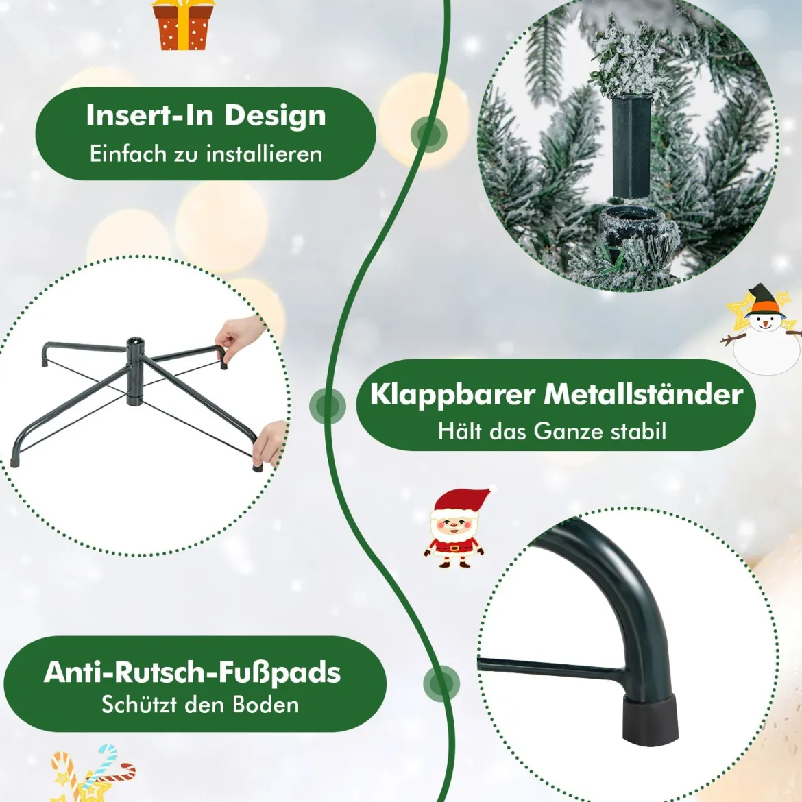210 cm Künstlicher Weihnachtsbaum mit Beleuchtung und Schnee Tannenbaum mit 300 warmweißen LED-Lichtern