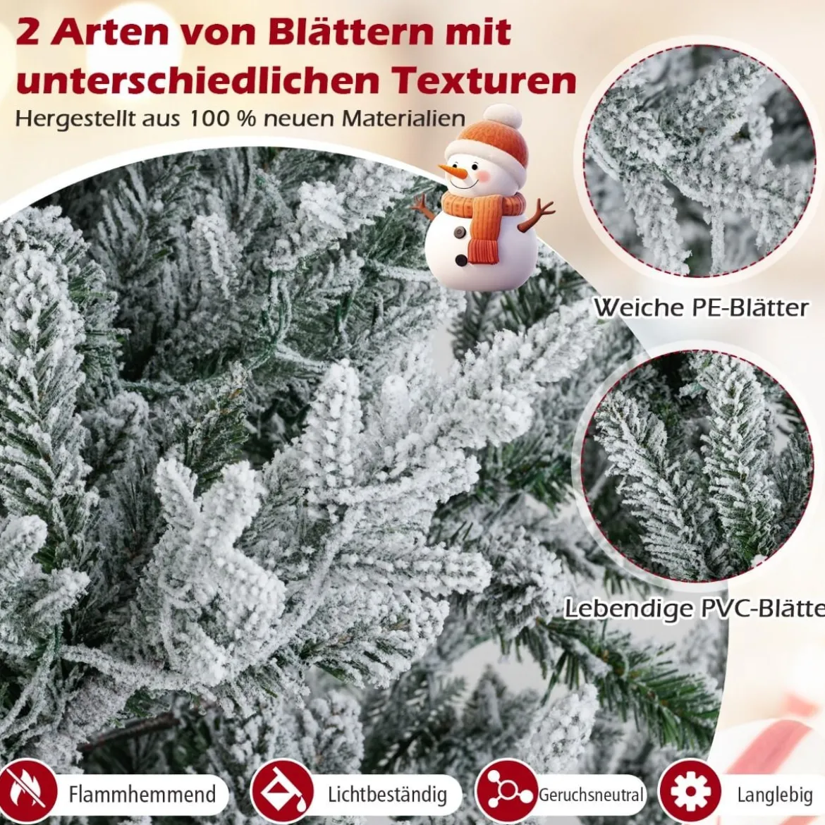 210 cm Künstlicher Weihnachtsbaum mit Beleuchtung & Schnee Tannenbaum Christbaum Kunstbaum