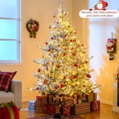 210 cm Künstlicher Weihnachtsbaum mit Beleuchtung & Schnee Tannenbaum Christbaum Kunstbaum