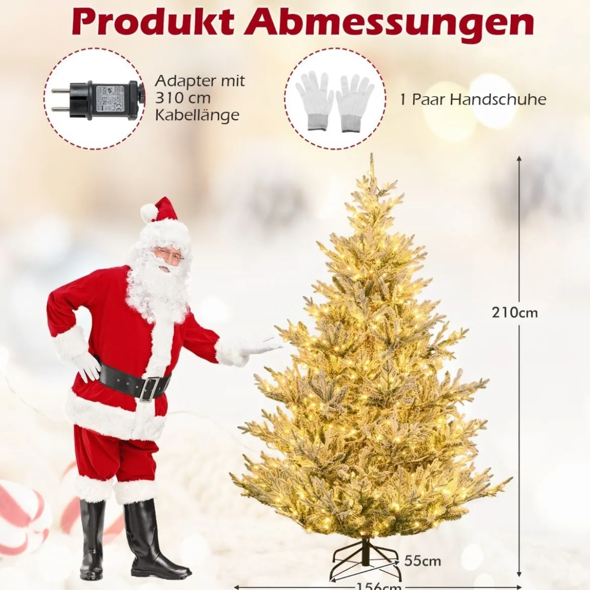 210 cm Künstlicher Weihnachtsbaum mit Beleuchtung & Schnee Tannenbaum Christbaum Kunstbaum