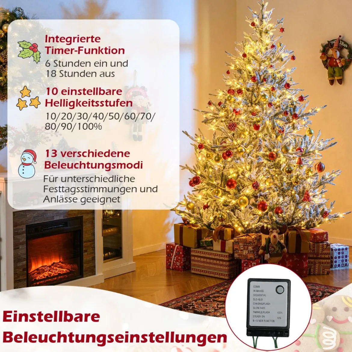 210 cm Künstlicher Weihnachtsbaum mit Beleuchtung & Schnee Tannenbaum Christbaum Kunstbaum