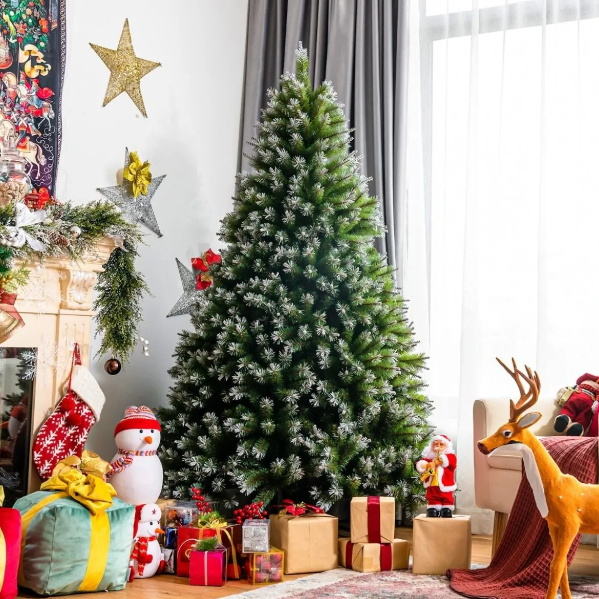 180 cm künstlicher Weihnachtsbaum mit Schnee Christbaum Tannenbaum mit Metallständer Grün