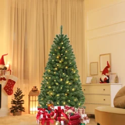 180cm künstlicher Weihnachtsbaum mit 568 PVC Zweigspitzen & 200 LED-Lichtern Festtagsbaum