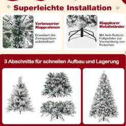 210 cm Künstlicher Weihnachtsbaum mit Schnee & 8 Lichtmodi & 1270 PE PVC Zweigspitzen