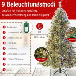 180 cm Künstlicher Weihnachtsbaum mit Beleuchtung Tannenbaum mit 350 mehrfarbigen LED-Lichtern