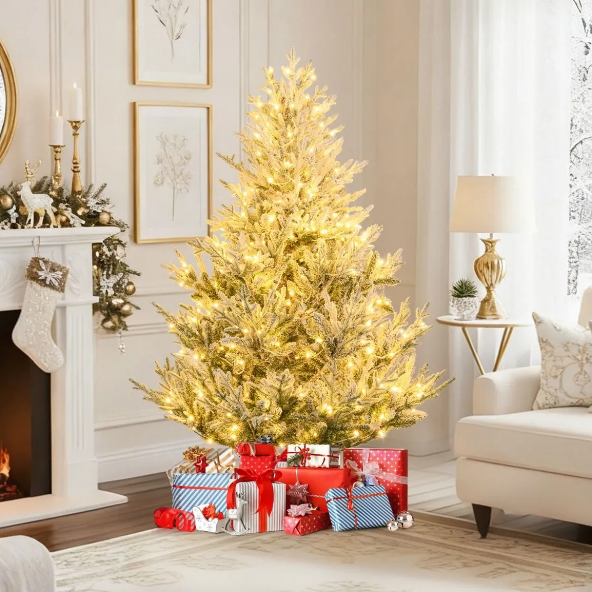180 cm Künstlicher Weihnachtsbaum mit Beleuchtung & Schnee Tannenbaum Christbaum Kunstbaum