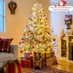 180 cm Künstlicher Weihnachtsbaum mit Beleuchtung & Schnee Tannenbaum Christbaum Kunstbaum