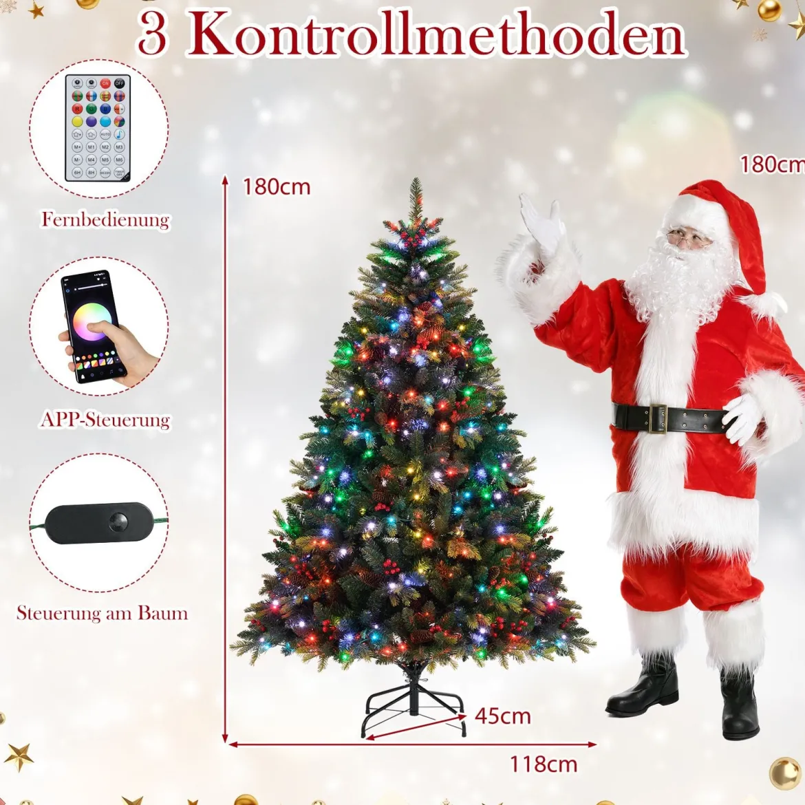 180 cm Künstlicher Weihnachtsbaum mit 370 APP-Gesteuerte Mehrfarbige RGB-Lichter Kunstbaum