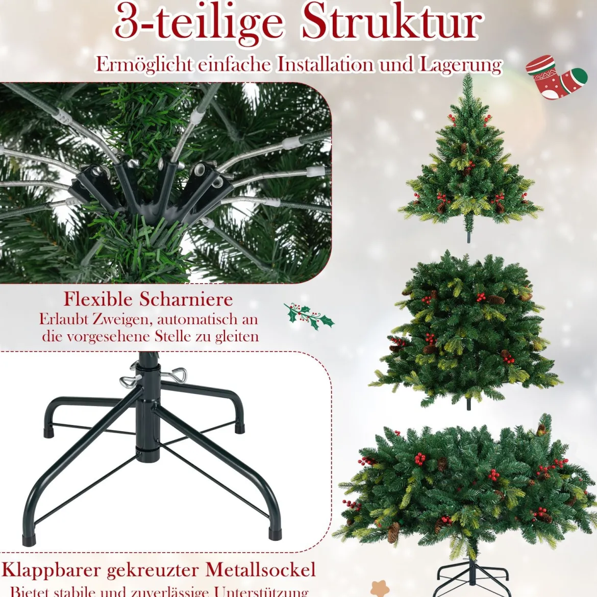 180 cm Künstlicher Weihnachtsbaum mit 370 APP-Gesteuerte Mehrfarbige RGB-Lichter Kunstbaum
