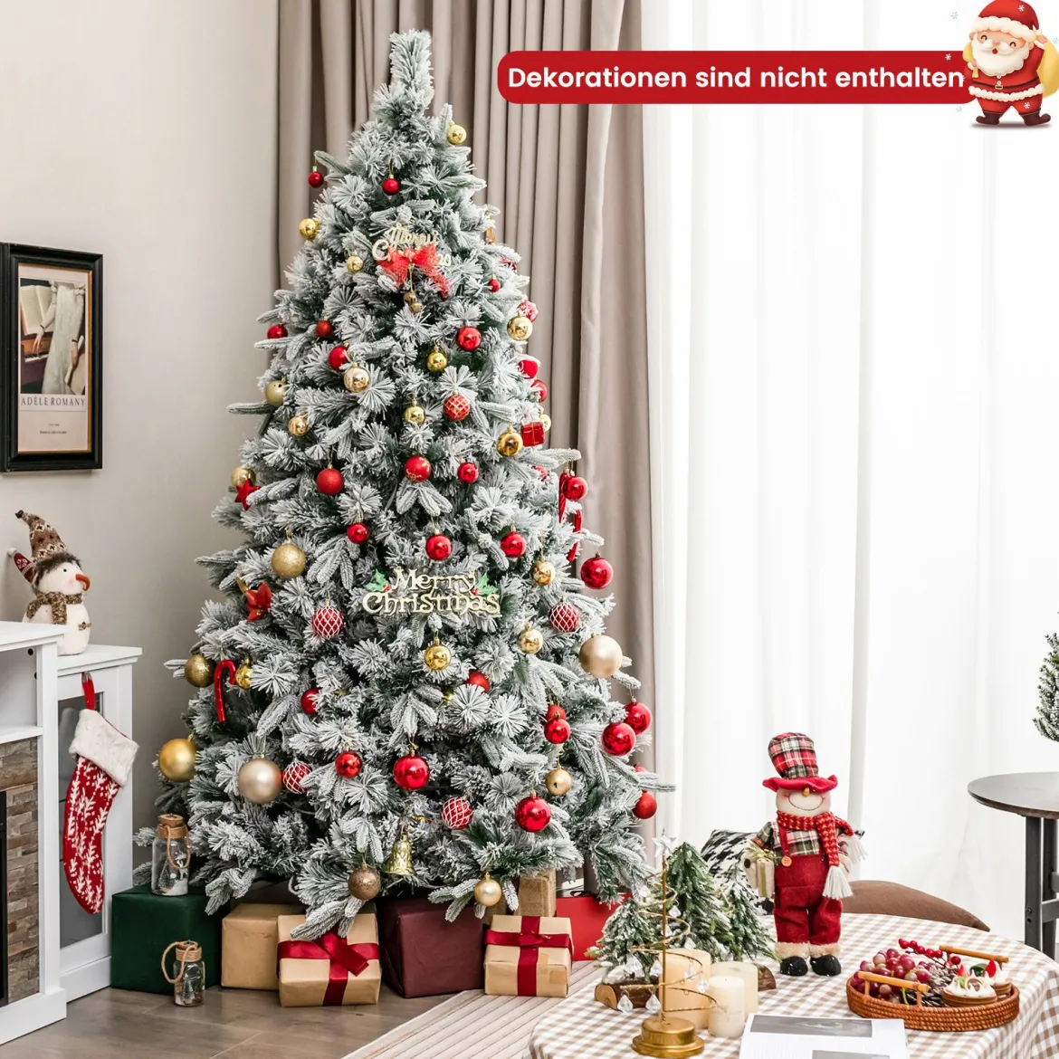210 cm Künstlicher Weihnachtsbaum mit Schnee und Beleuchtung Tannenbaum mit 300 Warmweißen LED-Lichtern