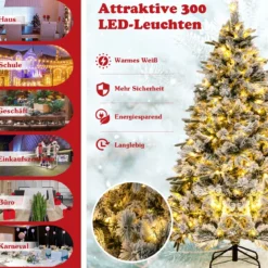 210 cm Künstlicher Weihnachtsbaum mit Schnee und Beleuchtung Tannenbaum mit 300 Warmweißen LED-Lichtern