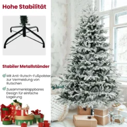 210 cm Künstlicher Weihnachtsbaum mit Schnee und Beleuchtung Tannenbaum mit 450 Warmweißen LED-Lichtern